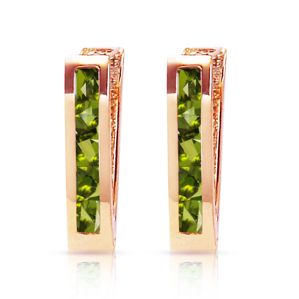 14K. SOLID GOLD OVAL HUGGIE EARRING WITH PERIDOTS (Rose Gold)
